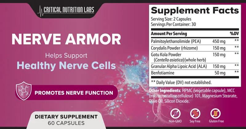 Nerve Armor Supplement Facts label showing serving size and ingredient amounts
