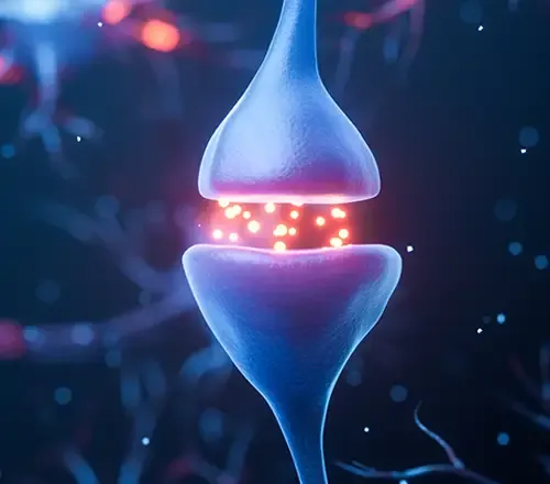 Educational illustration of a nerve synapse